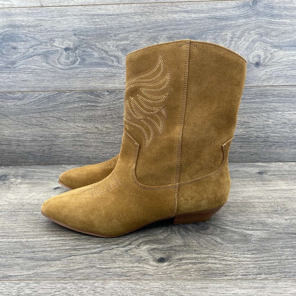 Aldo Suede Mid Calf Pointed Toe Western Cowgirl Boots Women's Size 6.5 US Tan